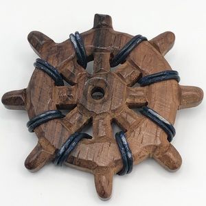 Antique wood ship wheel nautical brooch pin